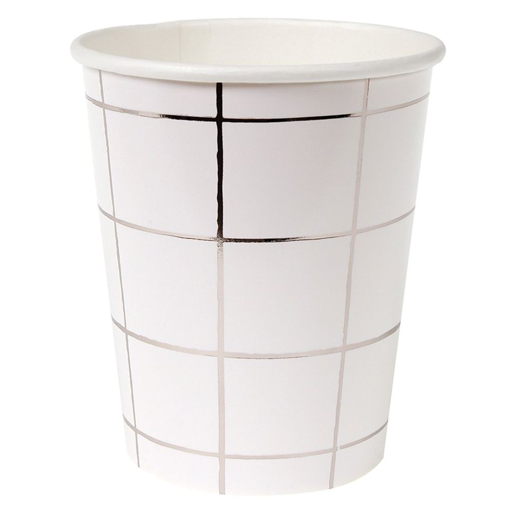 Meri Meri - Silver Grid Party Cup Pack Of 8 - White