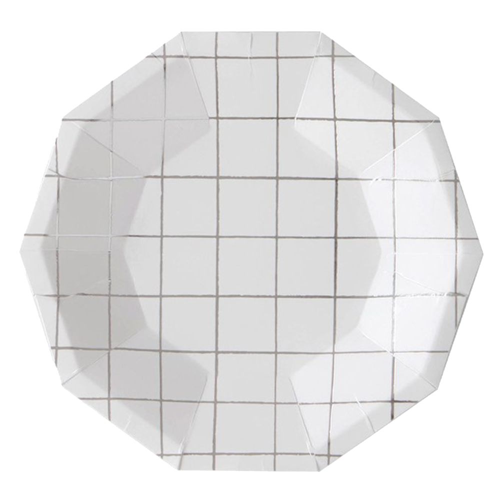 Meri Meri - Silver Grid Plates Small Pack Of 8 - White