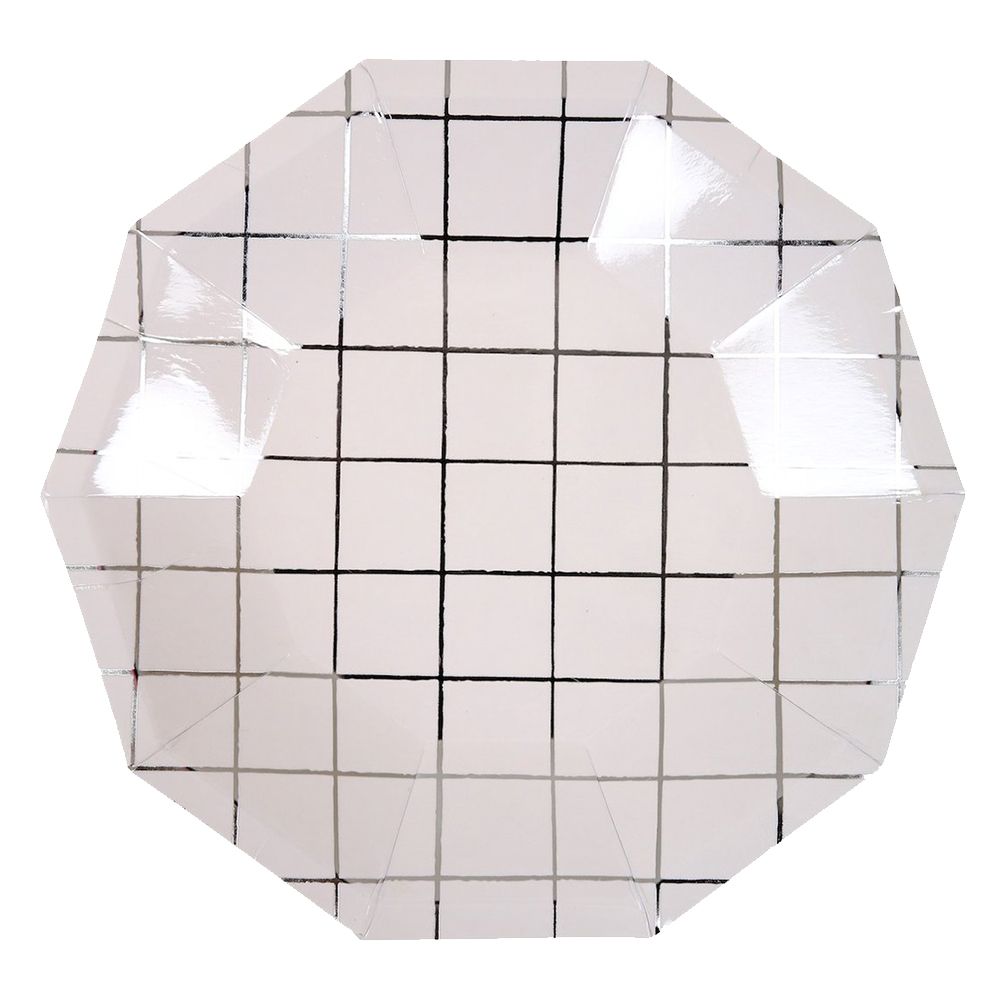 Meri Meri - Silver Grid Plates Large Pack Of 8 - White