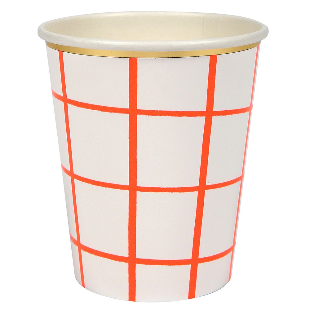 Meri Meri - Neon Coral Grid Cups 8pcs - Coral