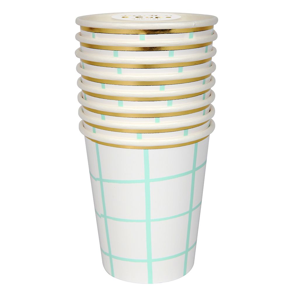 Meri Meri - Mint Grid Cups 8pcs - Mint