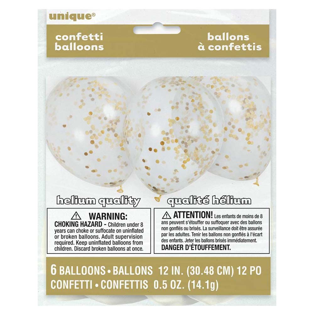 Unique - Gold Confetti Balloon Pack of 6