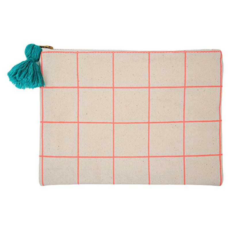 Meri Meri - Neon Coral Grid Canvas Pouch