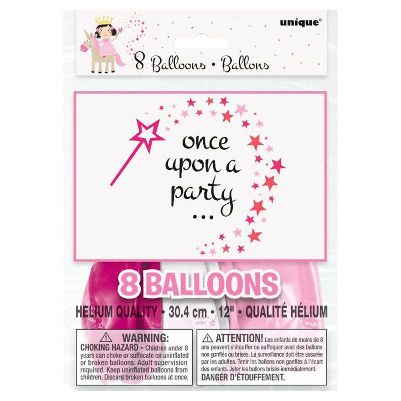 Unique - Pink Princess And Unicorn Balloons, 8pcs