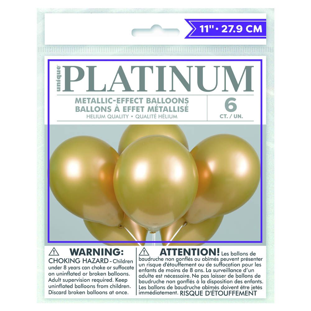 Unique - Platinum Latex Balloon - 6 pcs - Gold