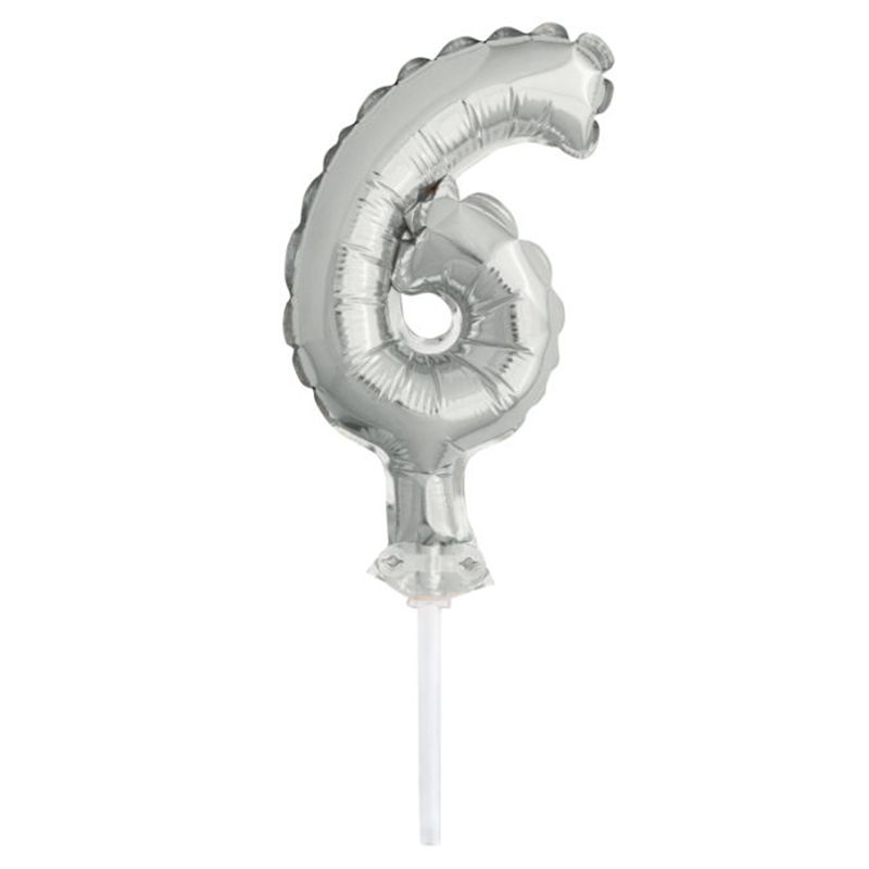 Unique - 5" Silver Foil Balloon Cake Topper - 6