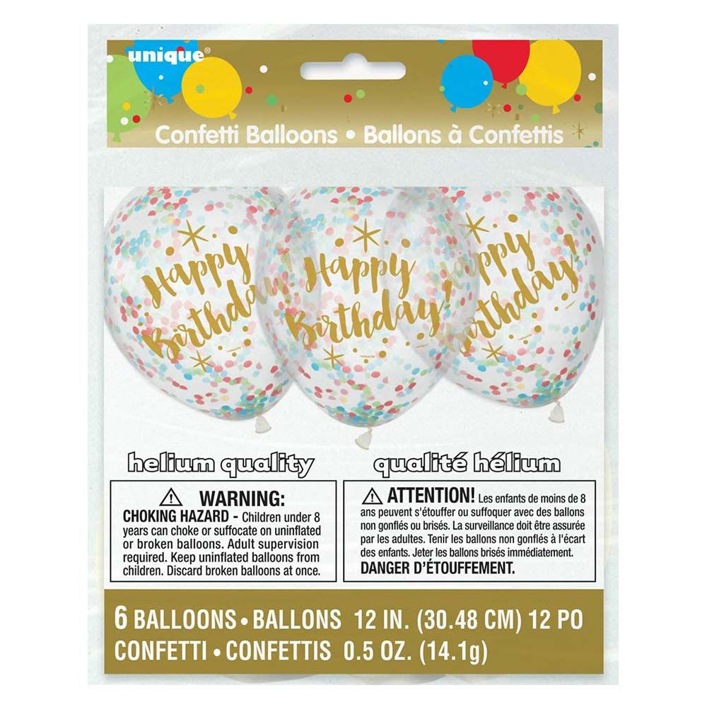 Unique - Glitzy Birthday Confetti Balloons Pack of 6