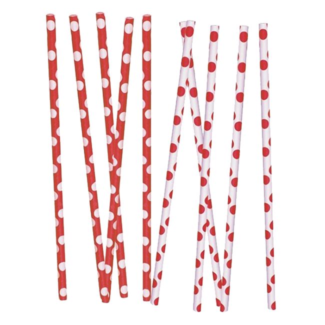 Unique - Dot Straws Pack of 10 - Ruby Red