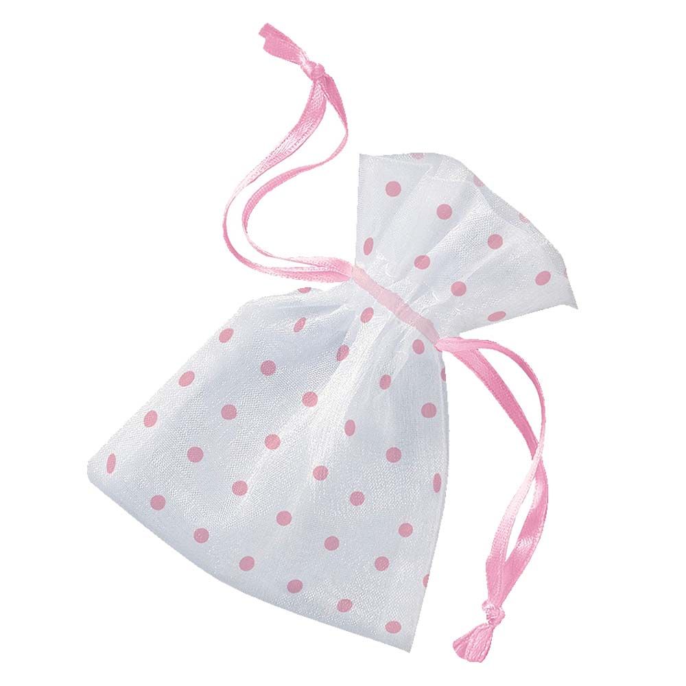 Unique - Polka Dot Organza Favour Bags Pack of 6 - Pink