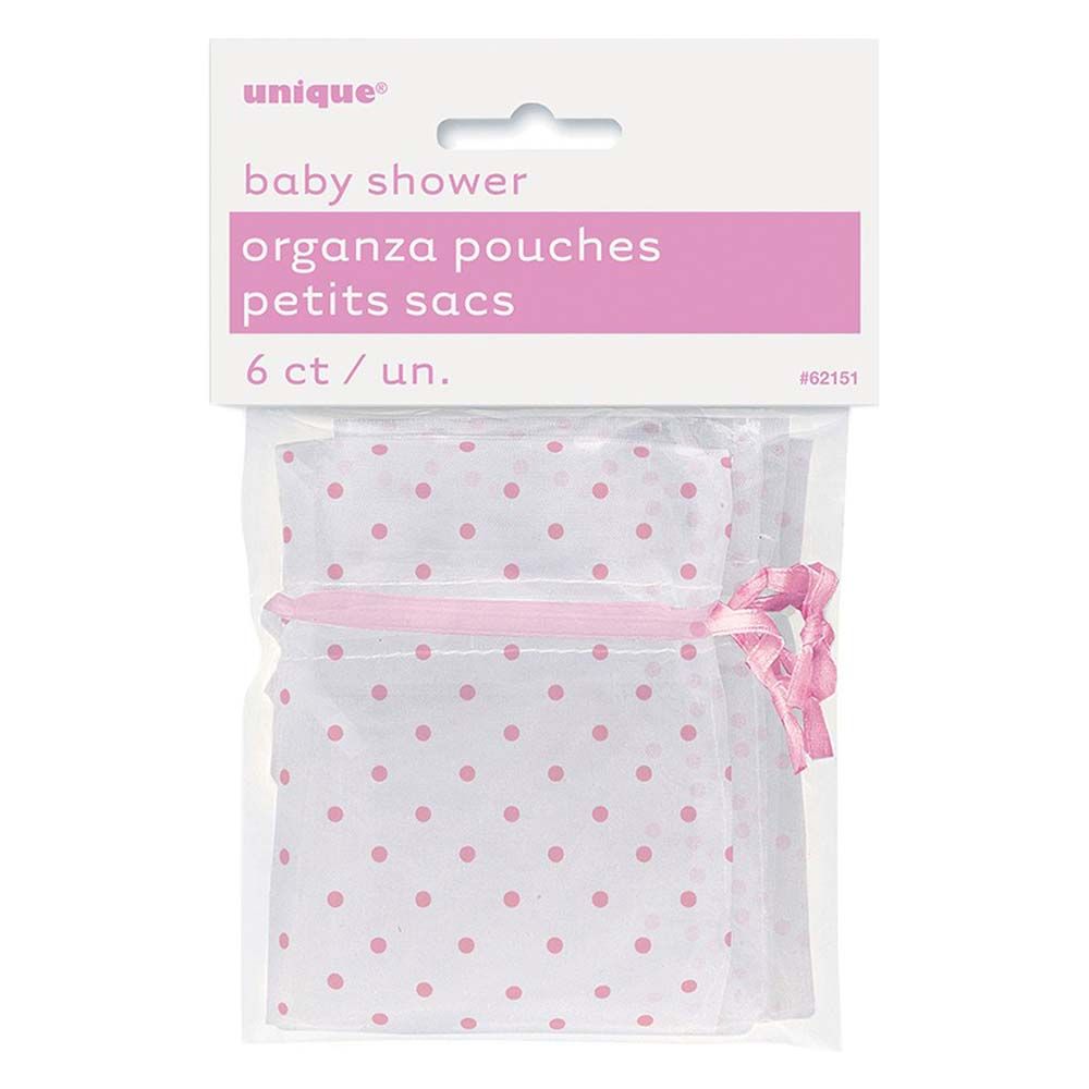 Unique - Polka Dot Organza Favour Bags Pack of 6 - Pink