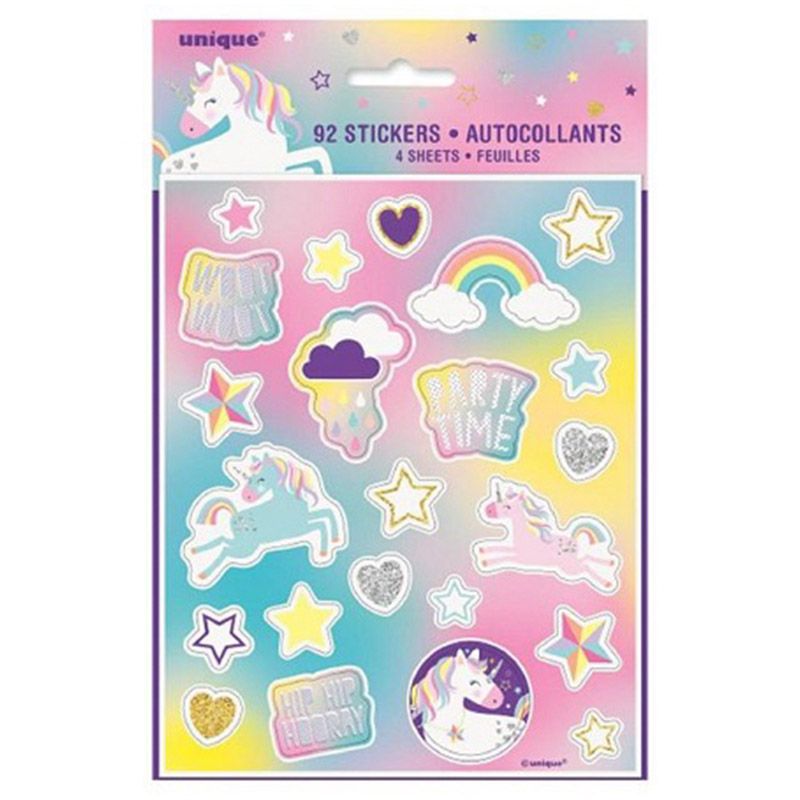 Unique 4 Unicorn Party Sticker Sheet