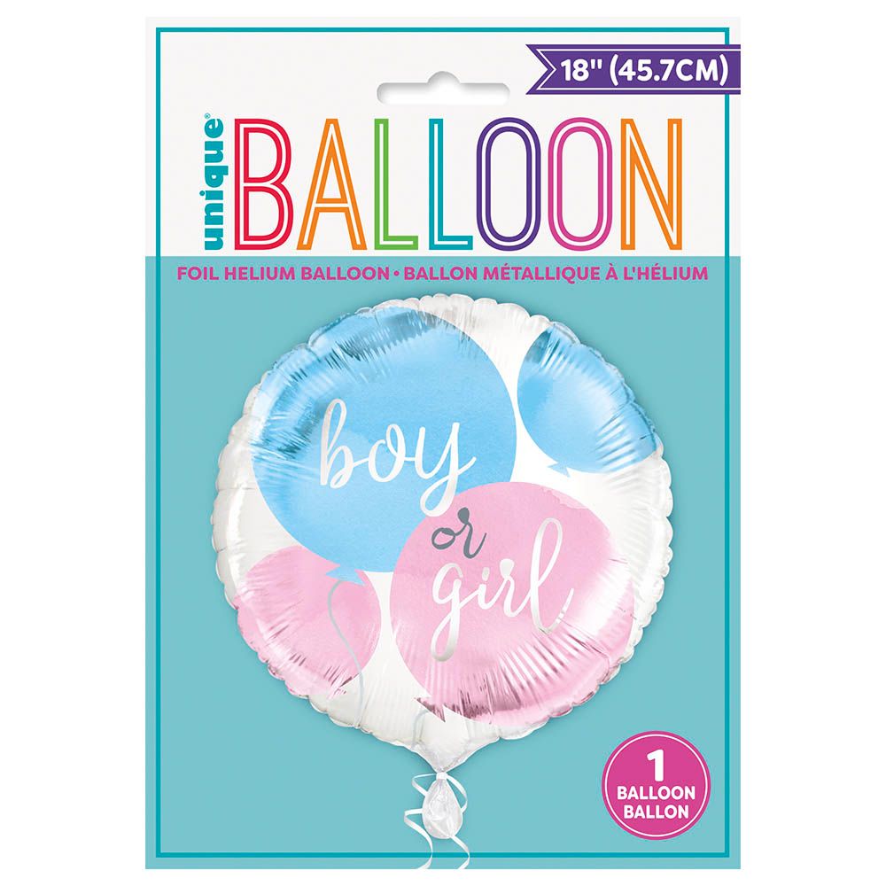 Unique - Boy or Girl Gender Reveal Round Foil Balloon