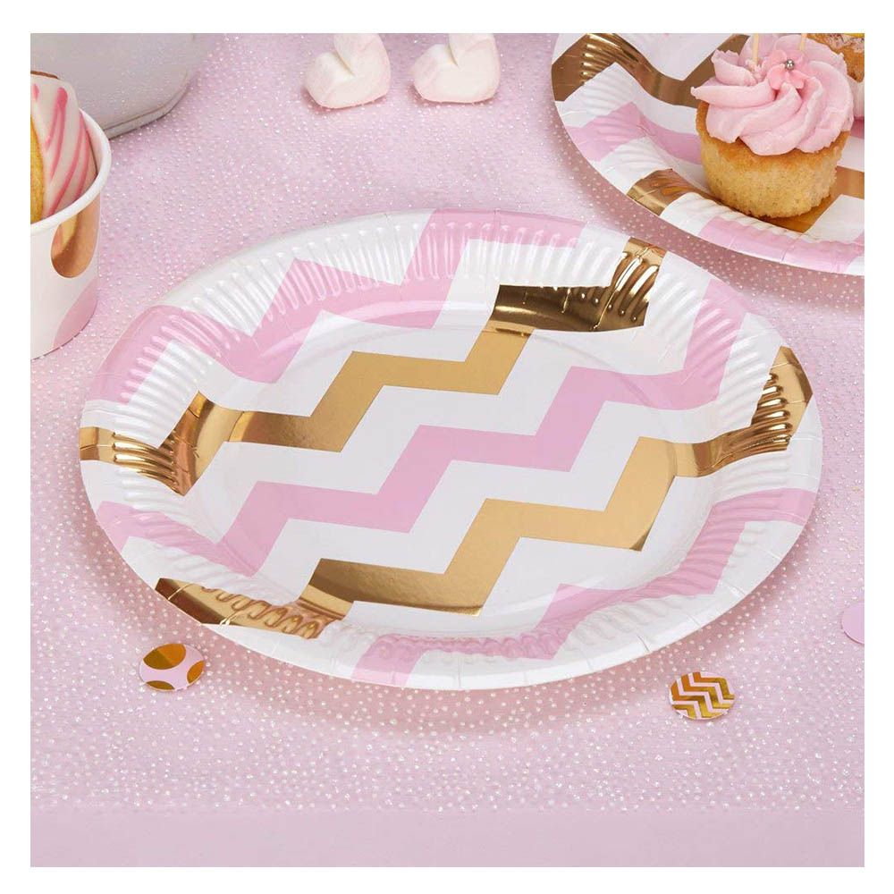 Neviti - Party Plate Chevron 8pcs - Pink & Gold