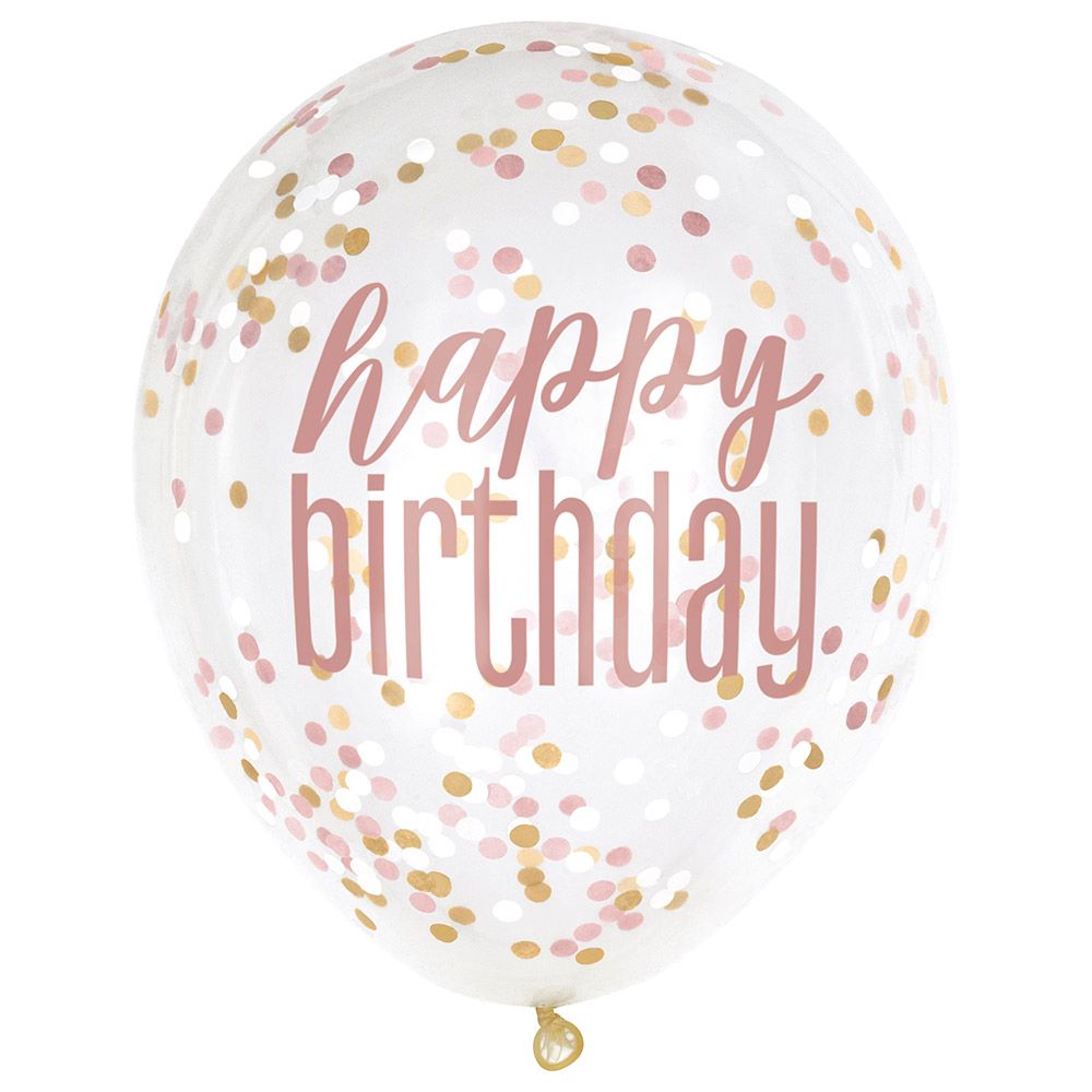 Unique - 12-inch Happy Birthday Balloons - Pack of 6 - Rose Gold