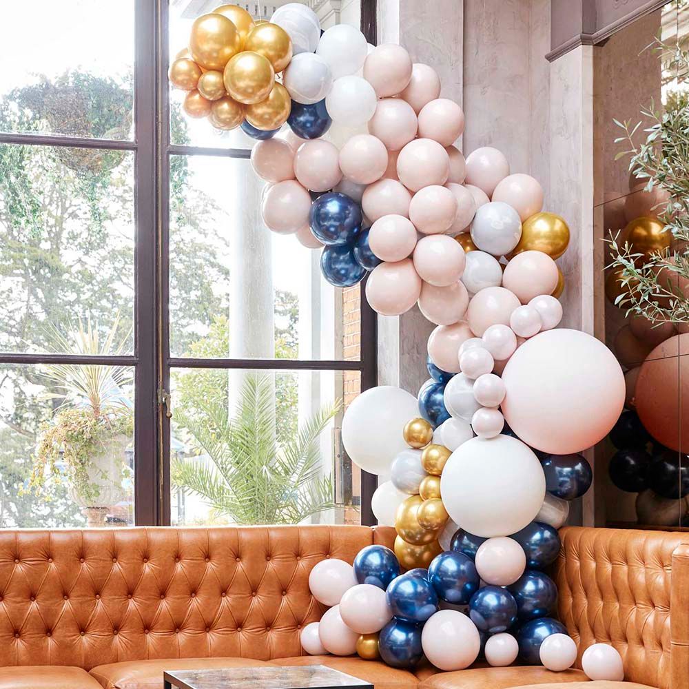 Ginger Ray - Luxe Marble Chrome Balloon Arch Kit - Navy & Gold