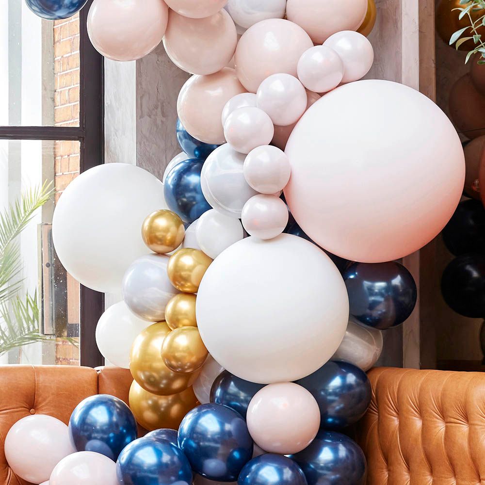 Ginger Ray - Luxe Marble Chrome Balloon Arch Kit - Navy & Gold