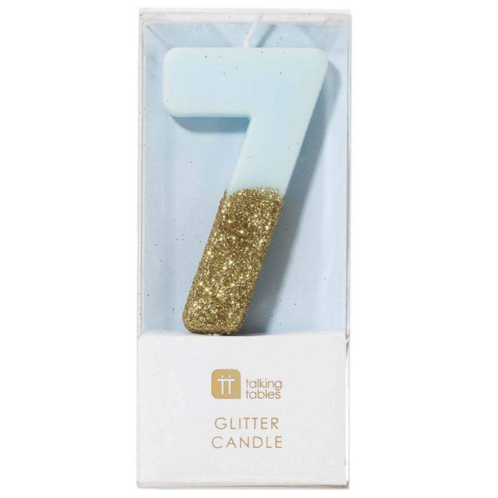 Talking Tables- Glitter Number Candle 7 Blue