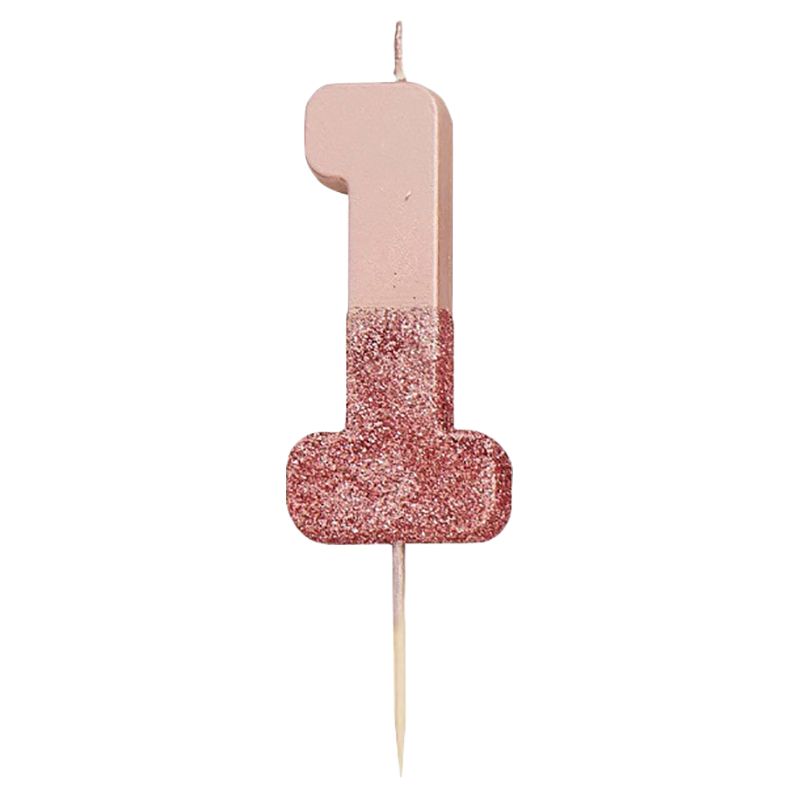 Talking Tables - Glitter Number Candle 1 - Rose Gold