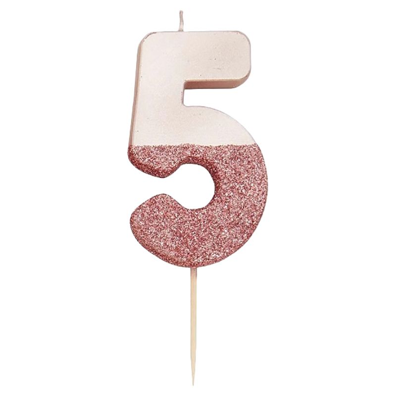 Talking Tables - Glitter Number Candle 5 - Rose Gold