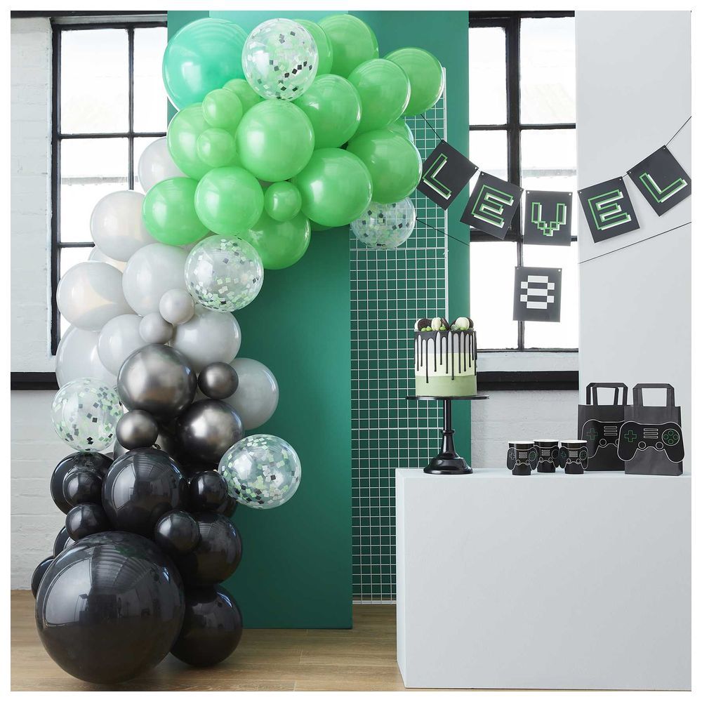 Ginger Ray - Black, Green & Grey Balloon Arch w/ Shaped Card Controllers