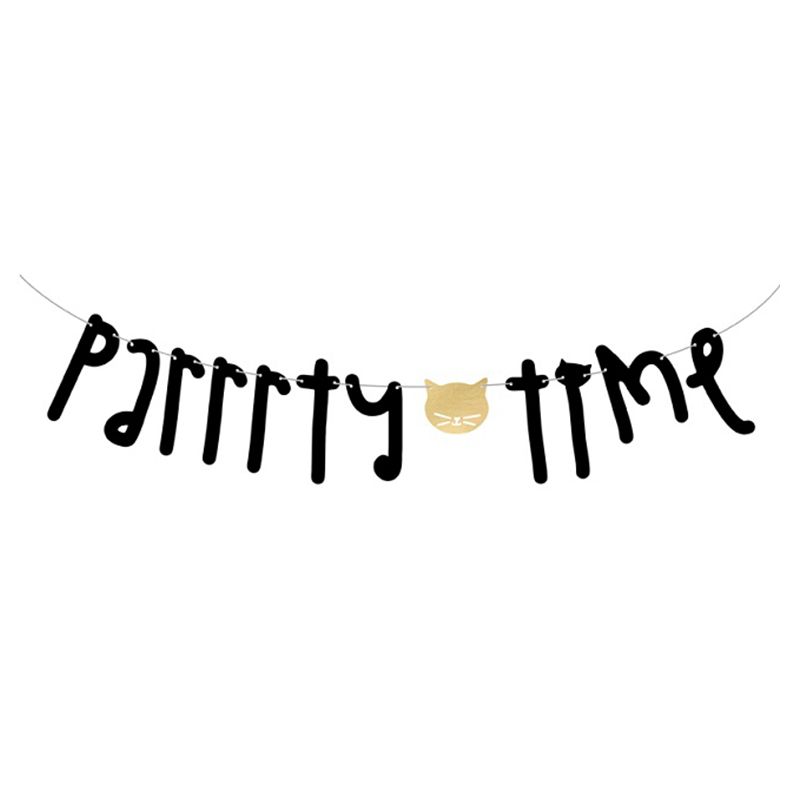 بارتي ديكو - لافتة - Parrrty Time مع رسمة قطة