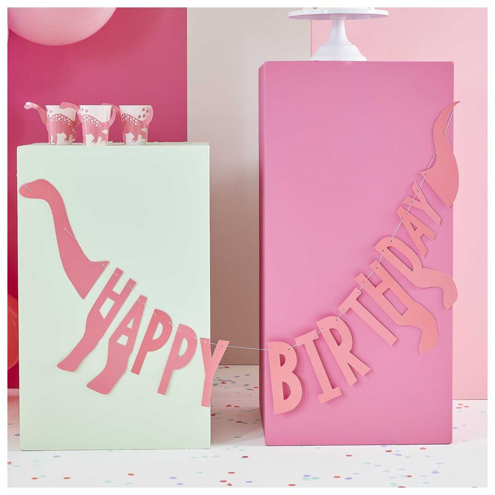 Ginger Ray - Pink Happy Birthday Dinosaur Shaped Bunting