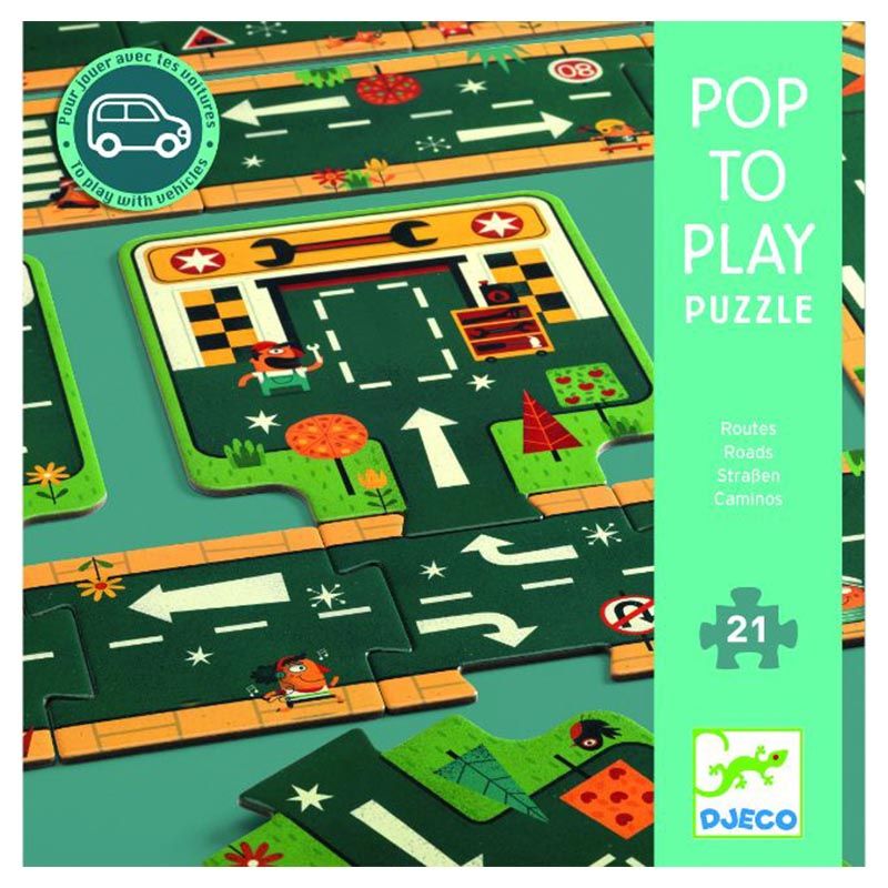 Djeco - Pop to Play - Road Floor Puzzle - 21pcs