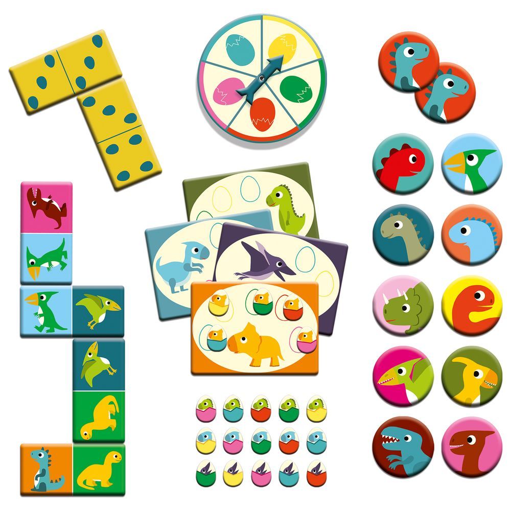 Djeco - 3-in-1 Dinosaur Bingo, Memo & Dominoes Game