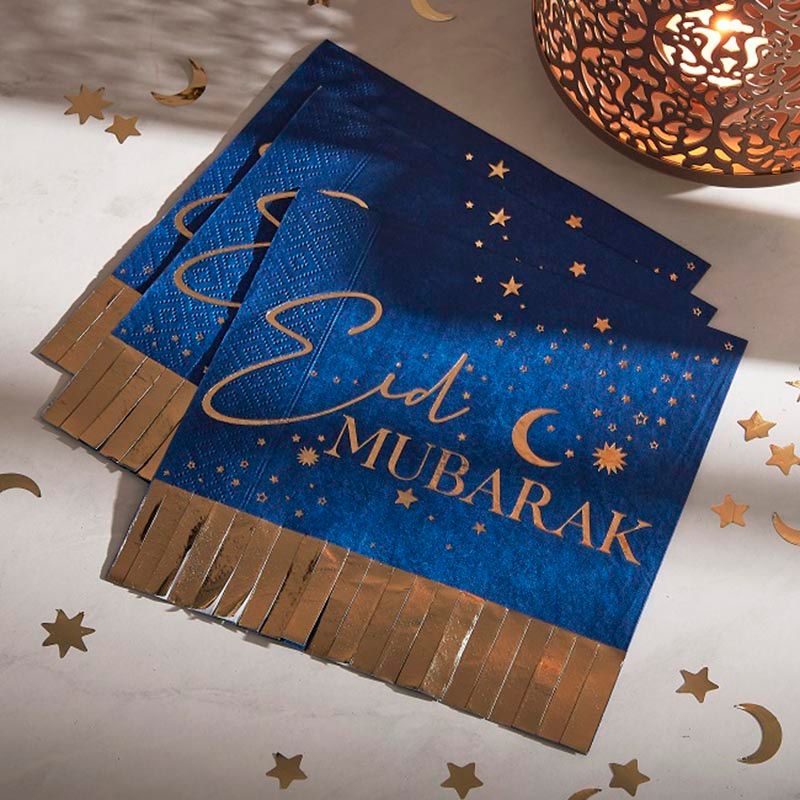 Ginger Ray - Navy & Gold Eid Mubarak Fringe Napkin 16Pcs