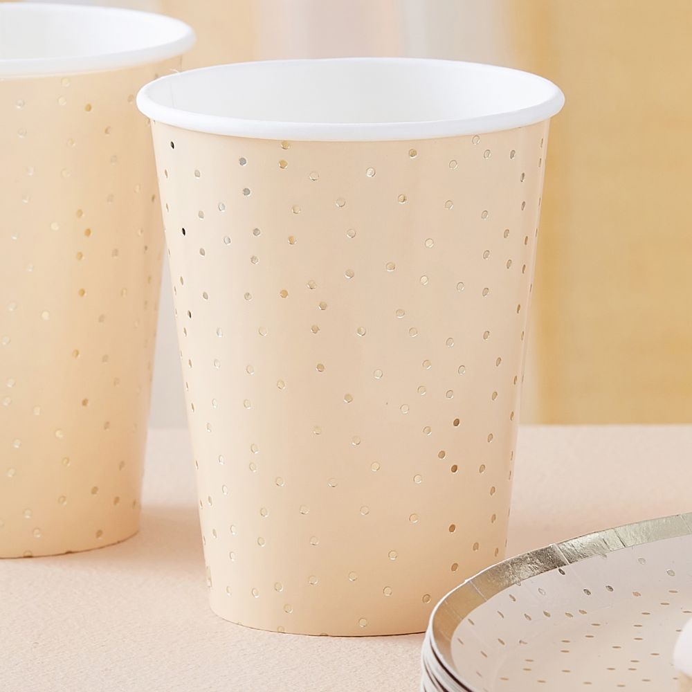 Ginger Ray - Polka Dot Paper Cups - Peach/Gold 