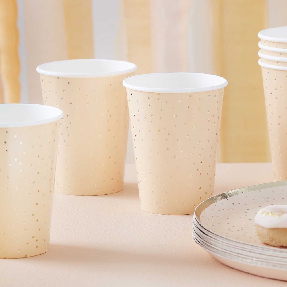 Ginger Ray - Polka Dot Paper Cups - Peach/Gold 