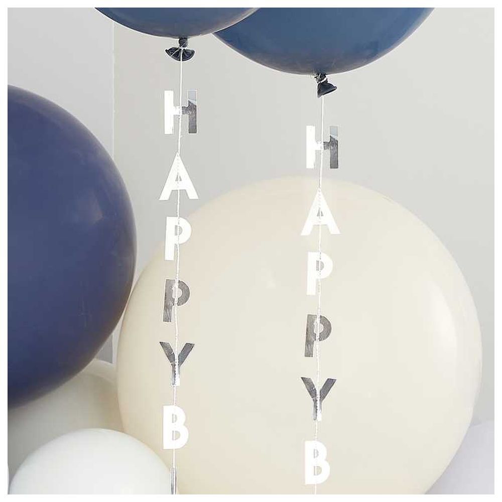 Ginger Ray - Silver Happy Birthday Balloon Tails