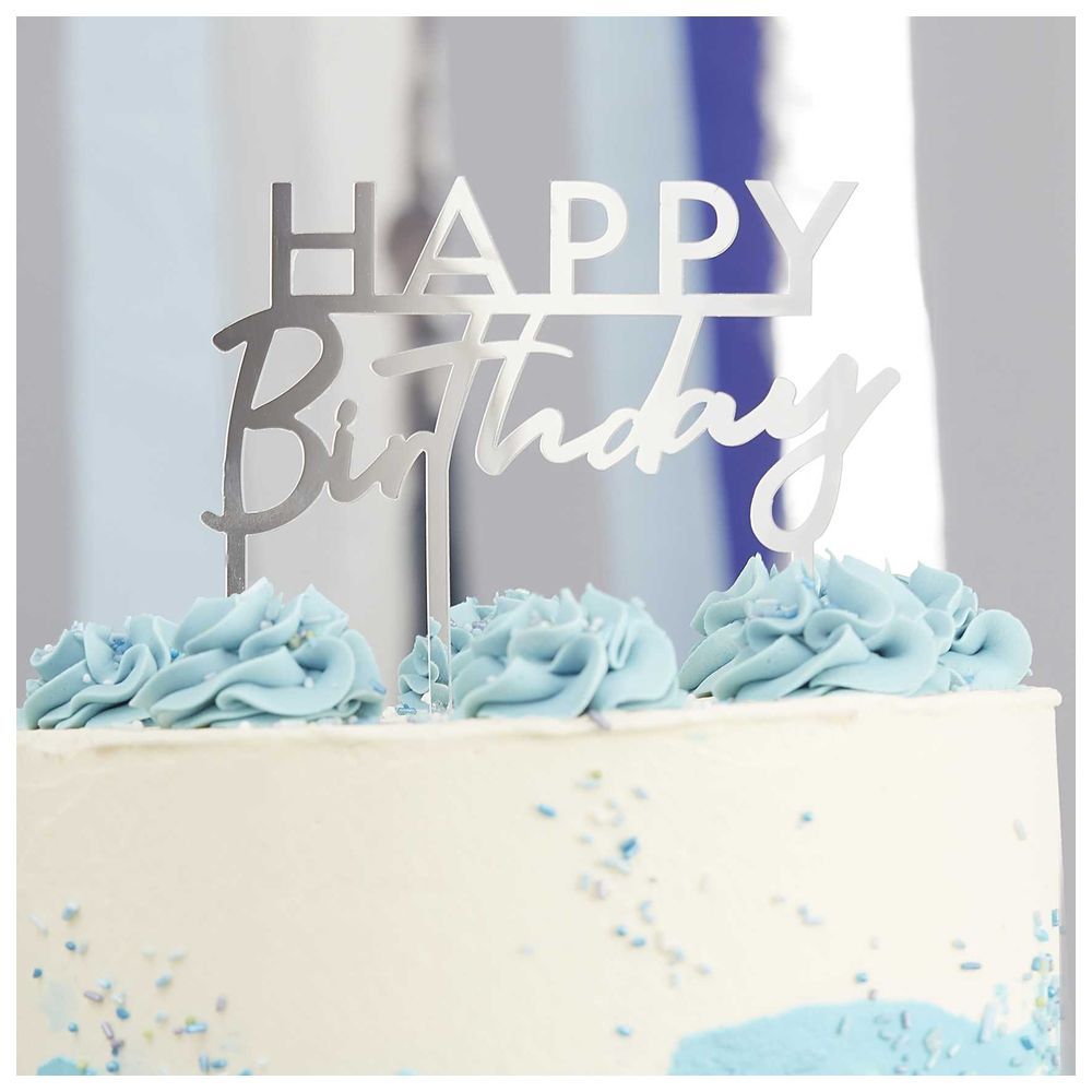 Ginger Ray - Silver Acrylic Happy Birthday Cake Topper