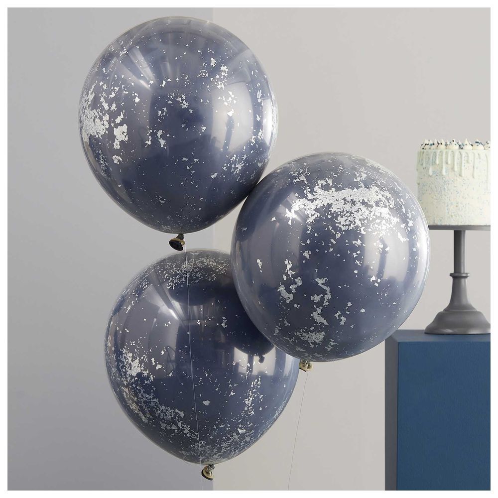 Ginger Ray - Double Layered Navy & Silver Confetti Balloons