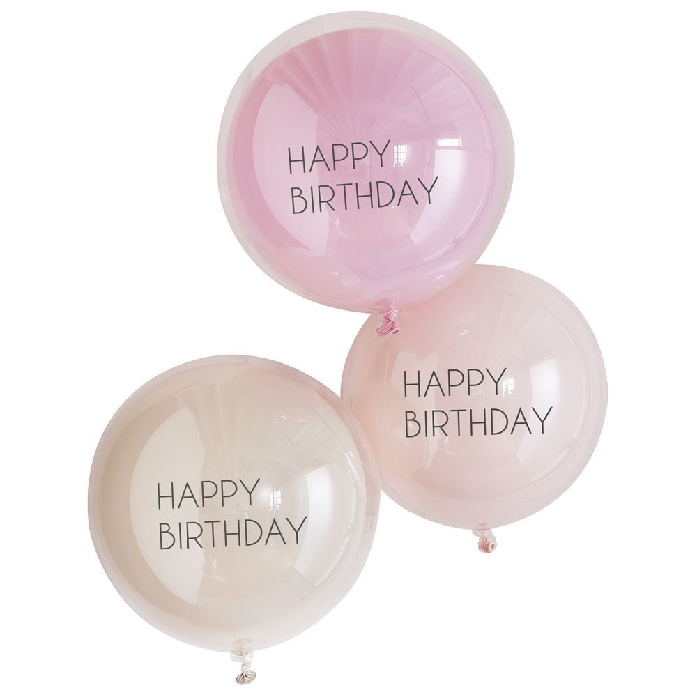 Ginger Ray - Pink Double Layered Happy Birthday Balloons