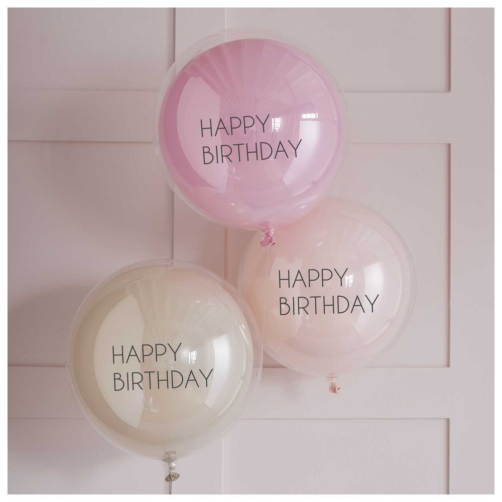 Ginger Ray - Pink Double Layered Happy Birthday Balloons