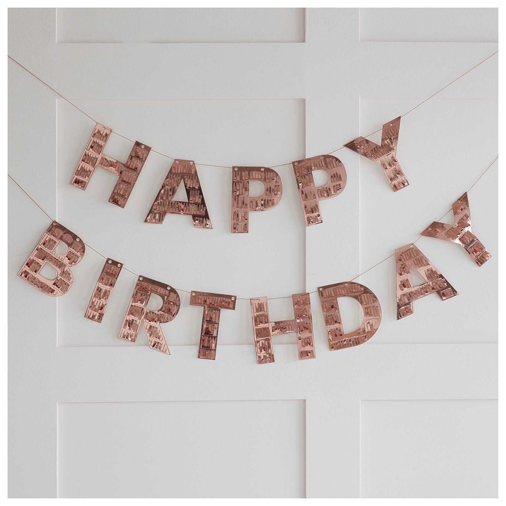 Ginger Ray - Rose Gold Fringe Happy Birthday Bunting