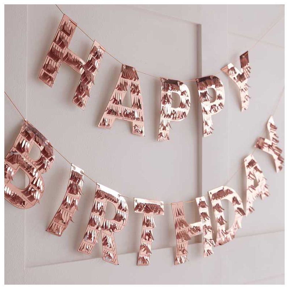 Ginger Ray - Rose Gold Fringe Happy Birthday Bunting