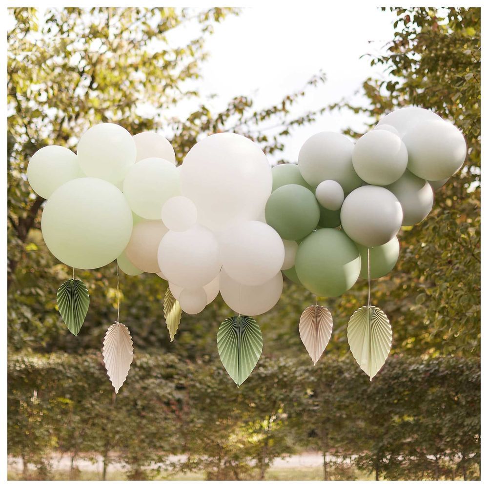 Ginger Ray - Sage Balloon Garland w/ Palm Spear Fans