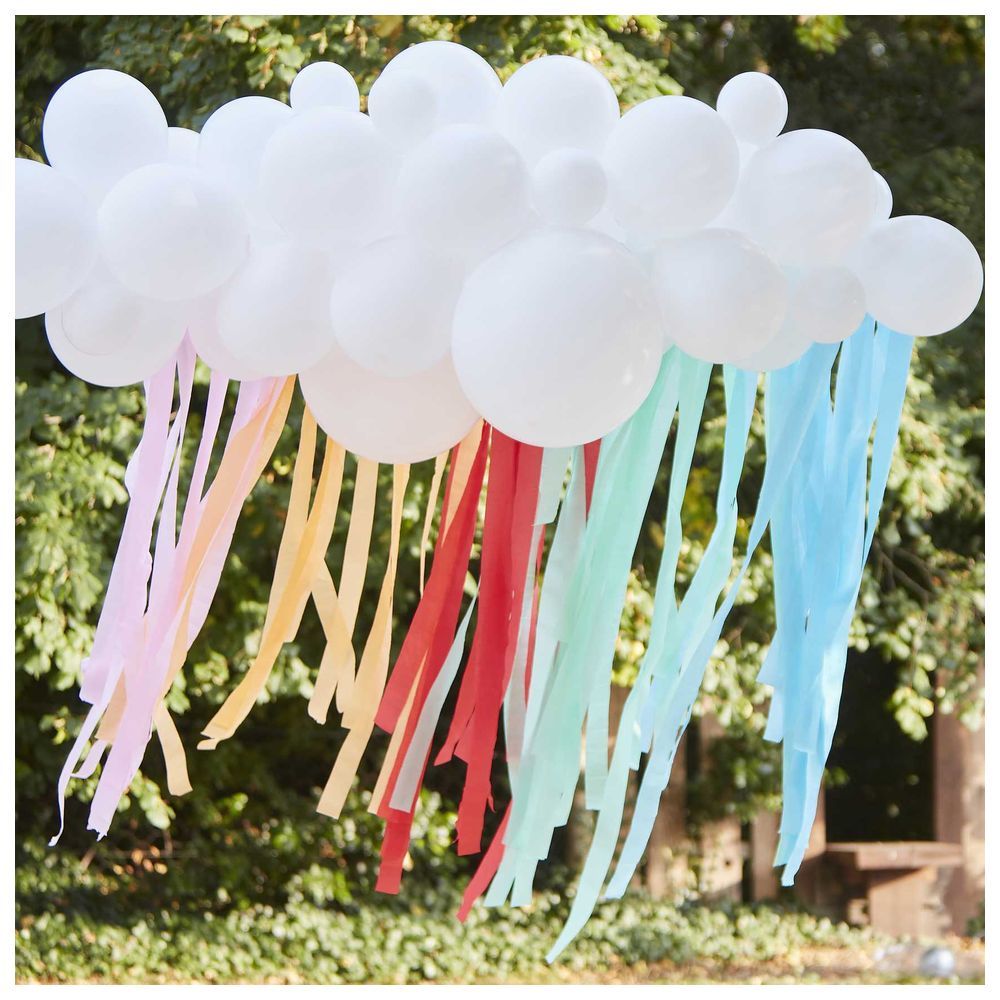 Ginger Ray - White Cloud Balloon Garland w/ Rainbow Streamers