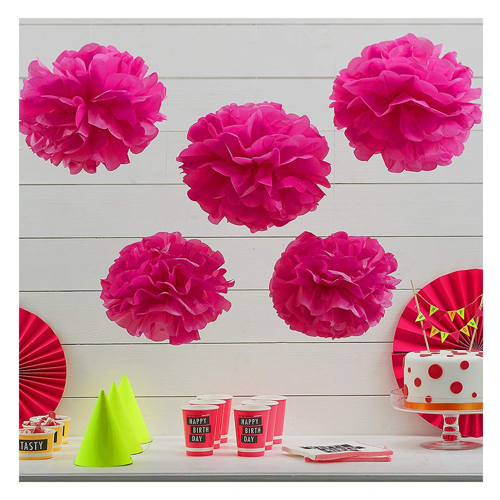 Ginger Ray - Neon Birthday Pom Poms - Pink