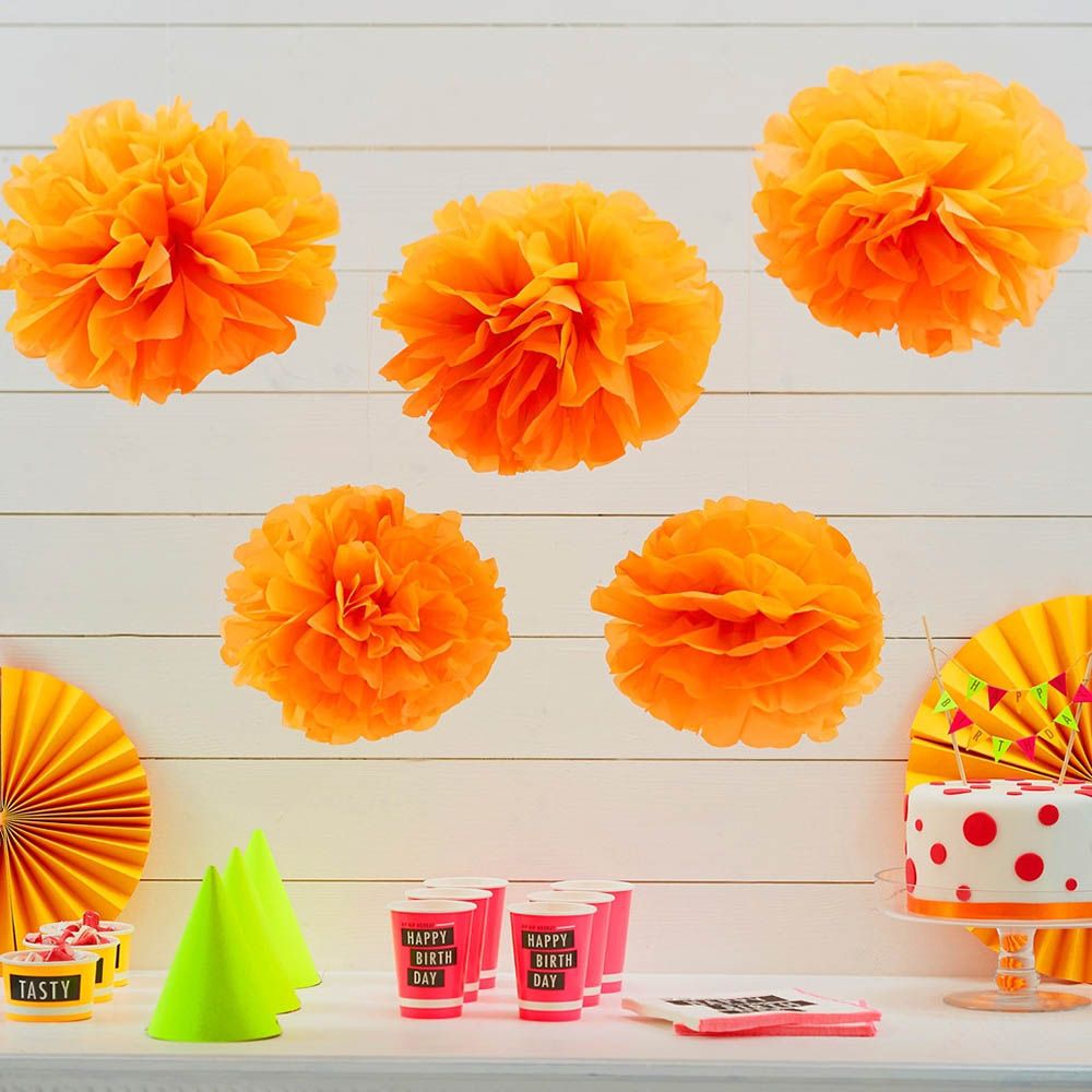 Ginger Ray - Neon Birthday Pom Poms Orange