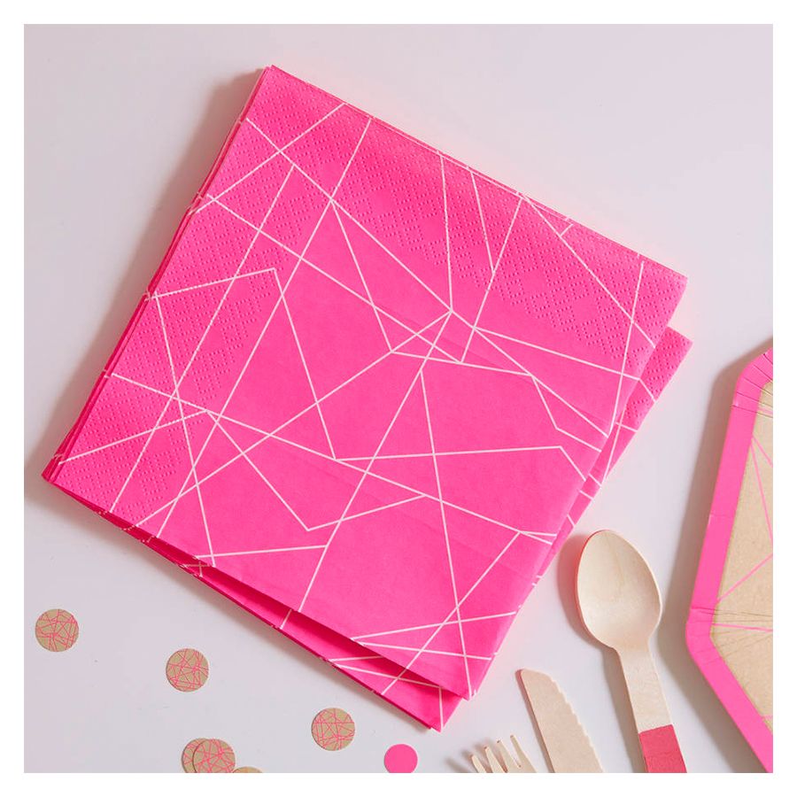 Ginger Ray - Neon Birthday Geometric Napkins 20pcs - Pink