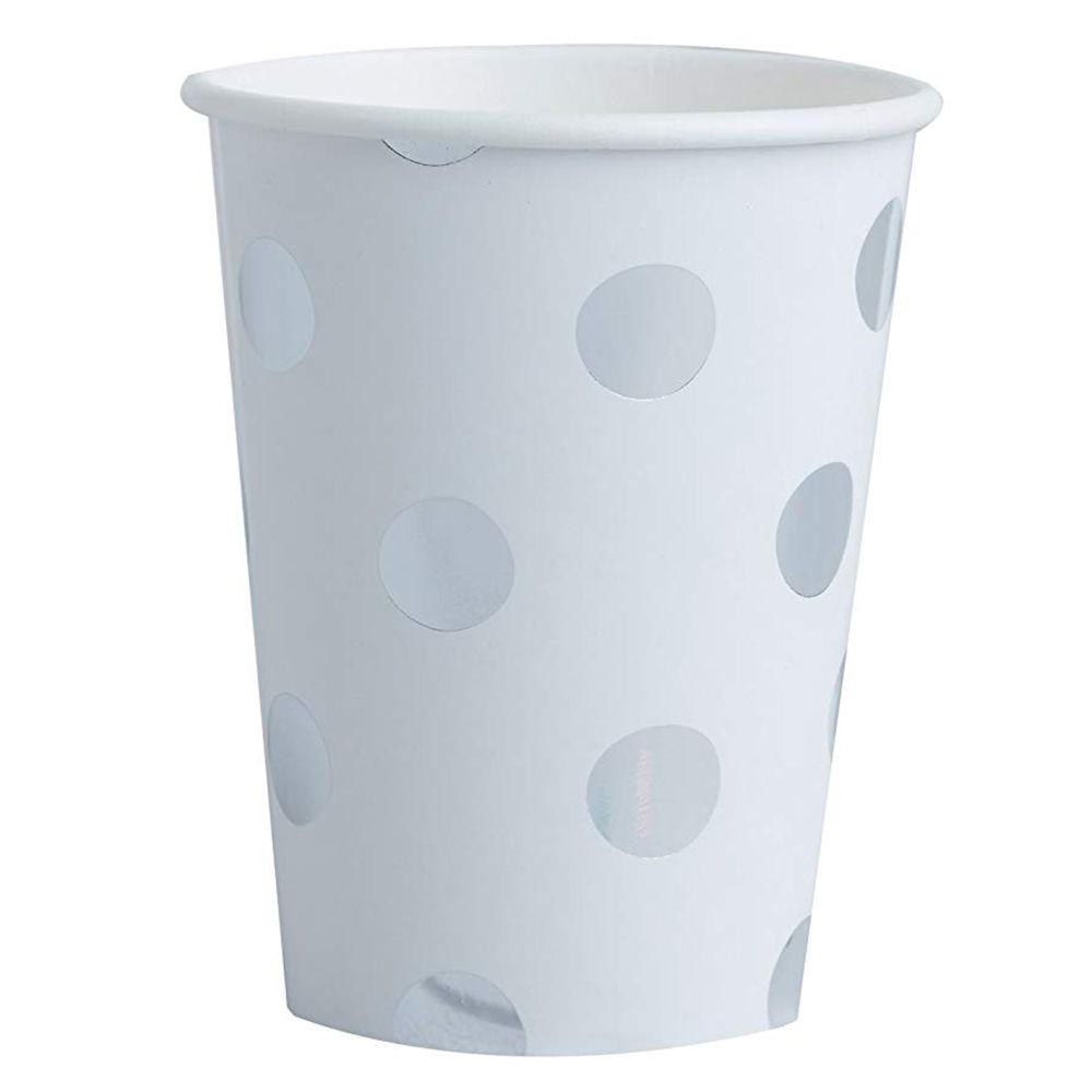 Ginger Ray - Silver Foiled Dotty Cups - White