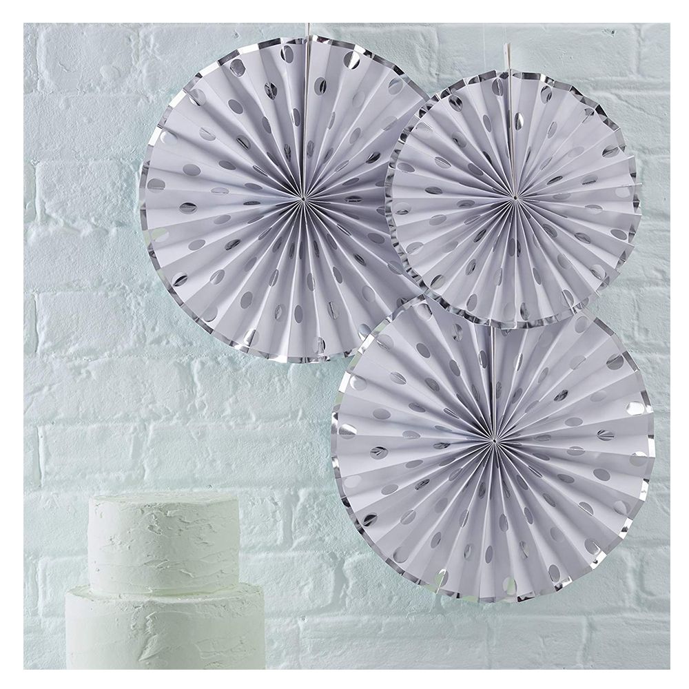 Ginger Ray - Foiled Dotty Fan Decorations - Silver