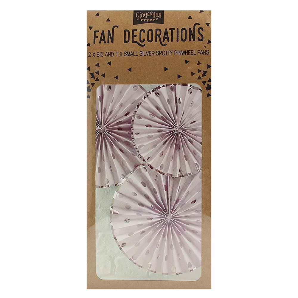 Ginger Ray - Foiled Dotty Fan Decorations - Silver