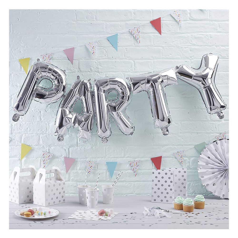 Ginger Ray - Party Foil Balloon Bunting - Silver