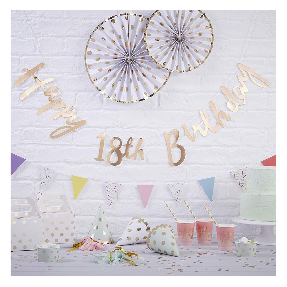 Ginger Ray - Happy 18th Birthday Bunting Banner - Gold