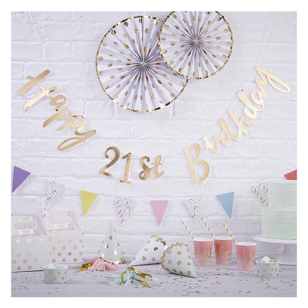 Ginger Ray - Happy 21st Birthday Bunting Banner - Gold