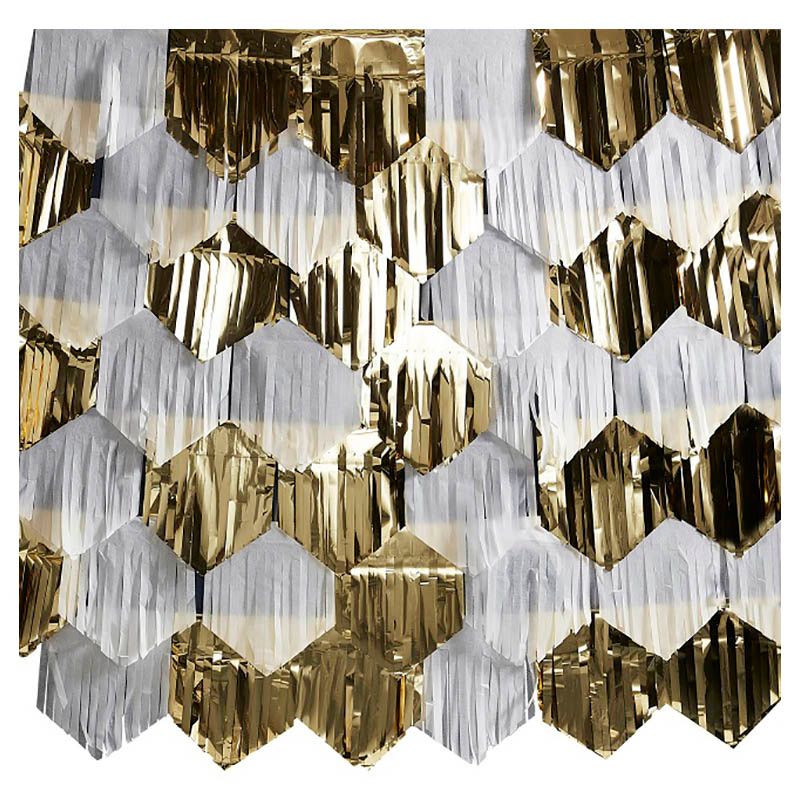 Ginger Ray - Fringe Backdrop Background Decoration - White/Gold